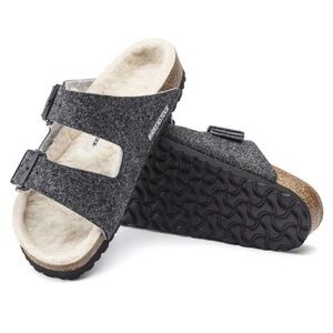 Birkenstock Arizona Rivet Wool Felt Shearling Charcoal Sandals Men’s 42
